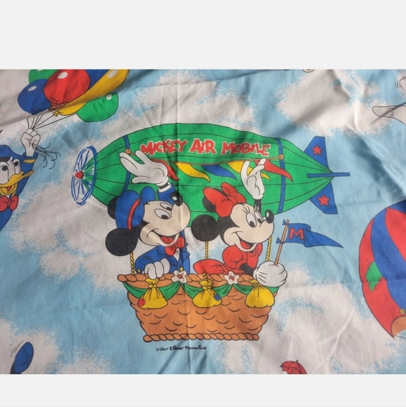 Vintage Disney Mickey Mouse Air Mobile TWIN Sheet Set Pillow Case Fitted Flat - Picture 4 of 8